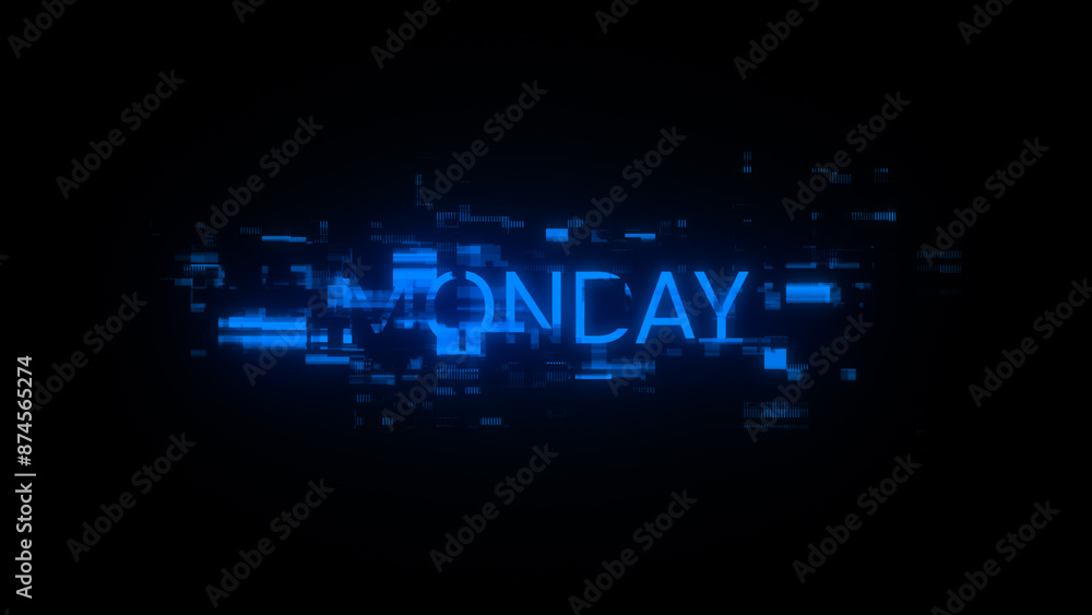 Obraz premium 3D rendering Monday text with screen effects of technological glitches