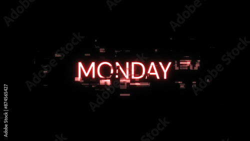 3D rendering Monday text with screen effects of technological glitches
