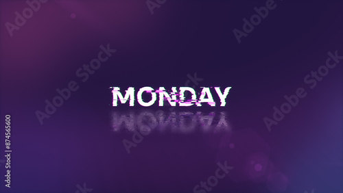 3D rendering Monday text with screen effects of technological glitches