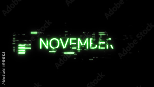 3D rendering November text with screen effects of technological glitches