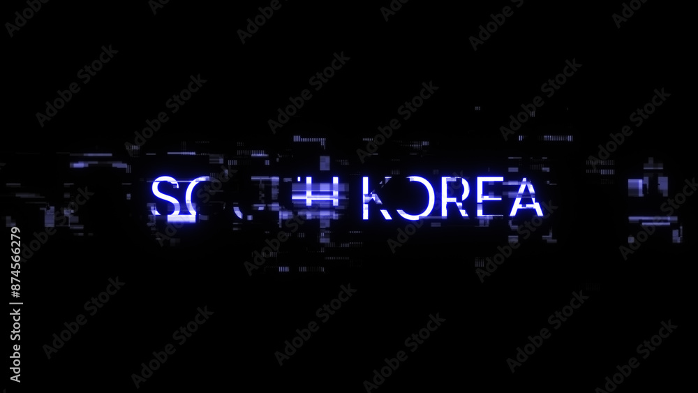 3D rendering South Korea text with screen effects of technological glitches 3D rendering South Korea text with screen effects of technological glitches