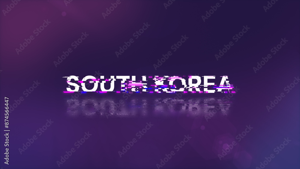 3D rendering South Korea text with screen effects of technological glitches 3D rendering South Korea text with screen effects of technological glitches