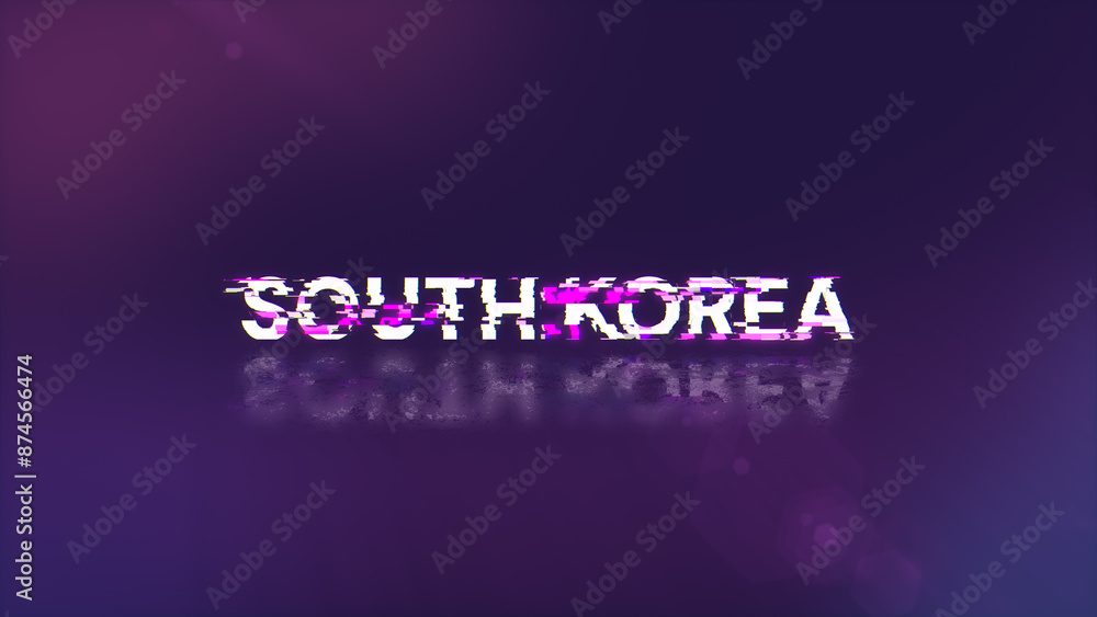 3D rendering South Korea text with screen effects of technological glitches 3D rendering South Korea text with screen effects of technological glitches