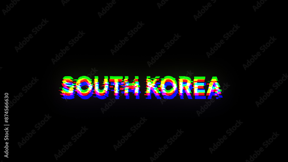 Obraz premium 3D rendering South Korea text with screen effects of technological glitches