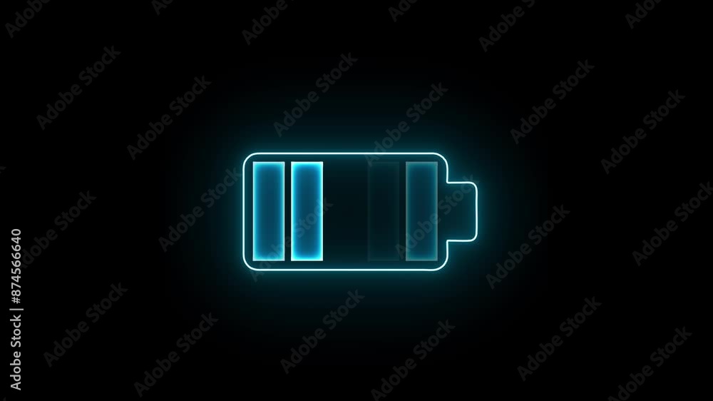 Neon battery fast charging animation, Glowing animated battery icon. Abstract sign of the neon battery charging on the black screen background. Neon battery fast charging animation, Glowing animated battery icon. Abstract sign of the neon battery charging on the black screen background.