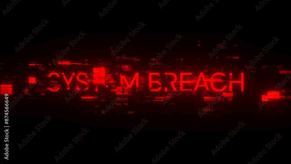Obraz premium 3D rendering system breach text with screen effects of technological glitches