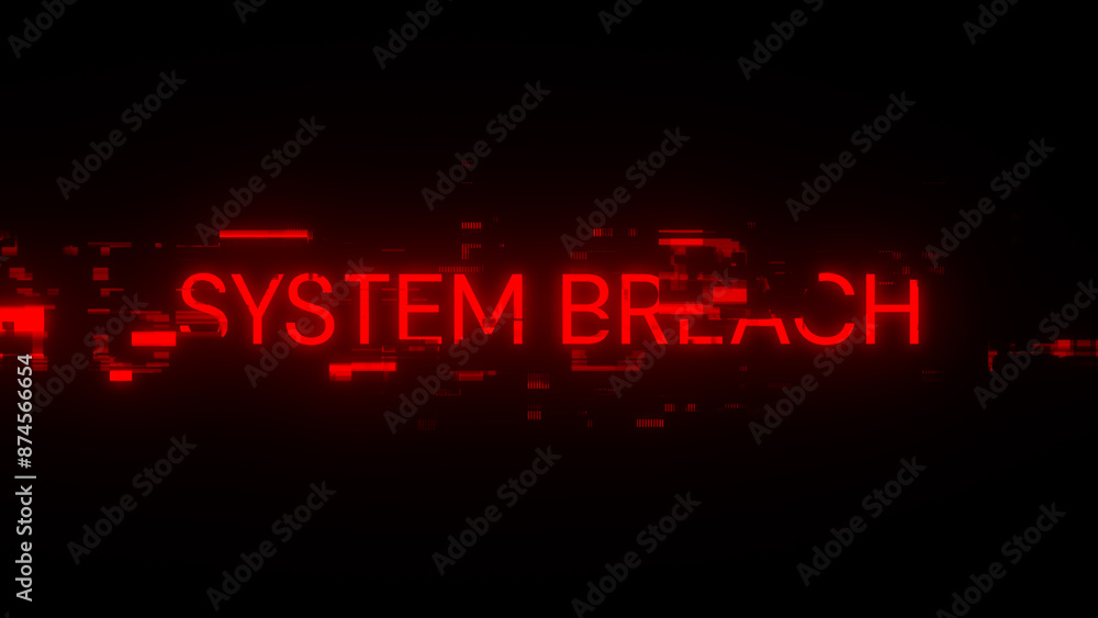 3D rendering system breach text with screen effects of technological glitches 3D rendering system breach text with screen effects of technological glitches