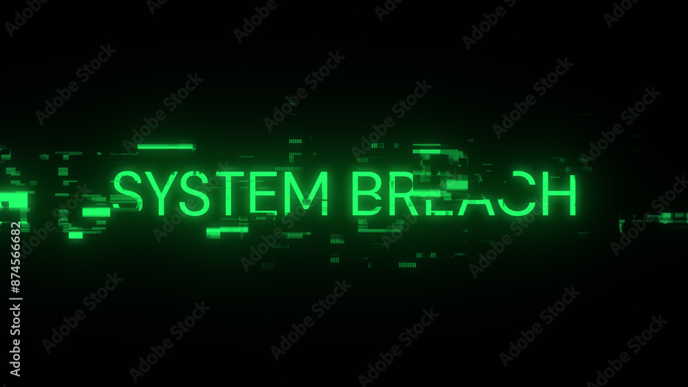 3D rendering system breach text with screen effects of technological glitches