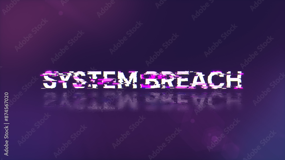3D rendering system breach text with screen effects of technological glitches 3D rendering system breach text with screen effects of technological glitches