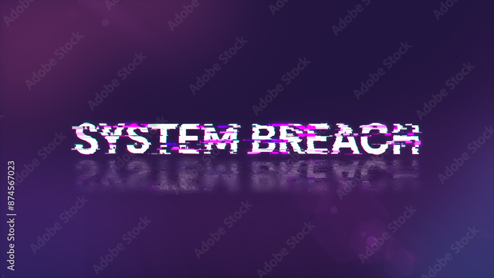 3D rendering system breach text with screen effects of technological glitches 3D rendering system breach text with screen effects of technological glitches