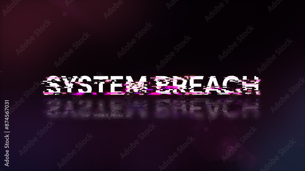 3D rendering system breach text with screen effects of technological glitches 3D rendering system breach text with screen effects of technological glitches