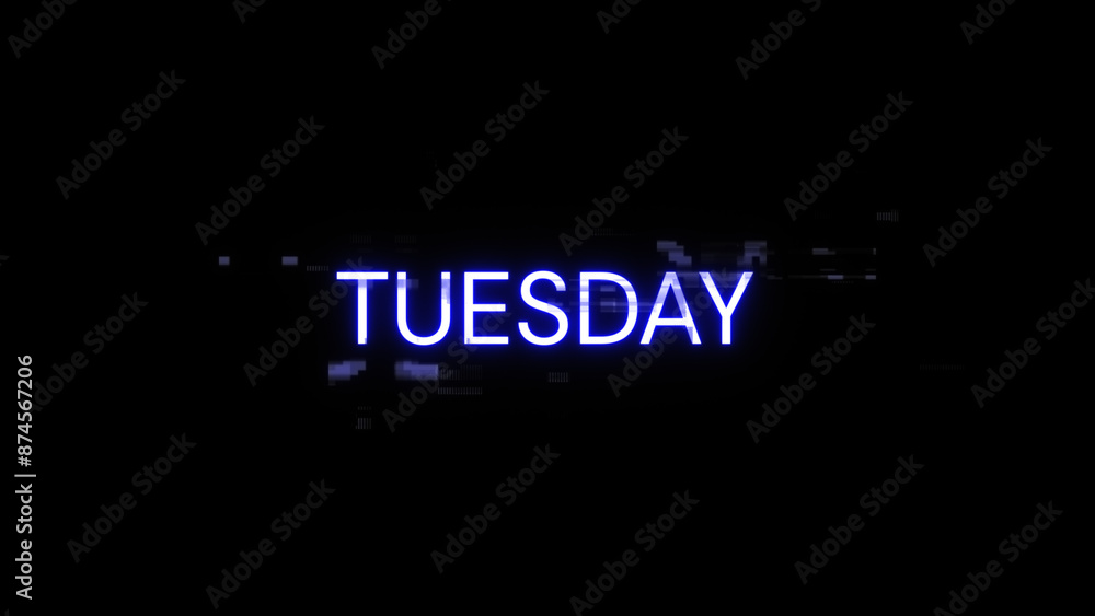 Obraz premium 3D rendering Tuesday text with screen effects of technological glitches