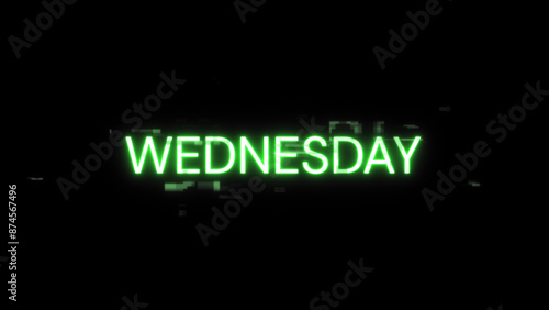 3D rendering Wednesday text with screen effects of technological glitches