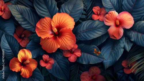 Wallpaper Mural Vintage Exotic night garden with beautiful exotic flowers dark leaves exotic insects birds  background,  Torontodigital.ca