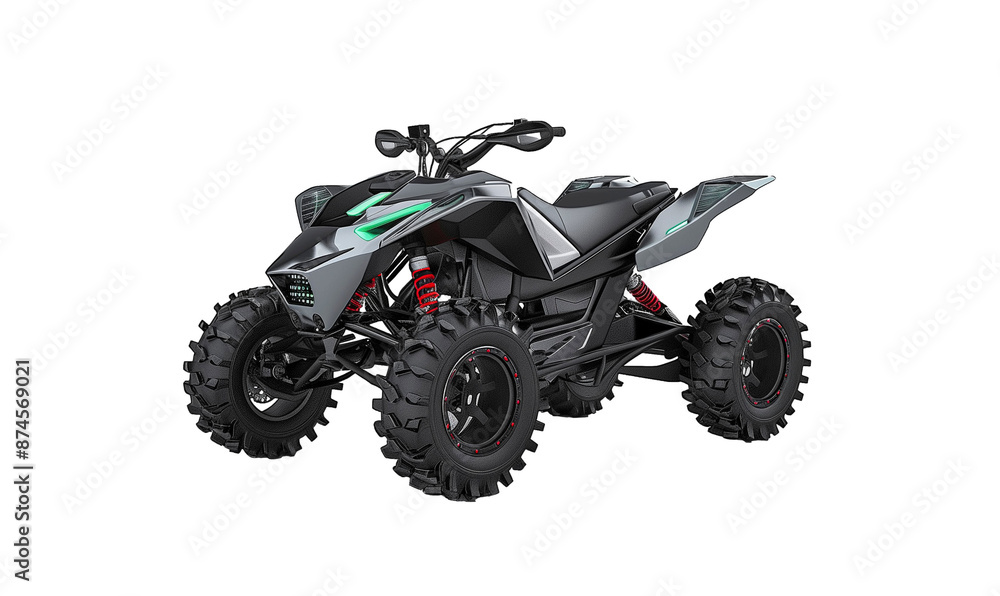 Gray Off-Road Quad Bike With Green Lights and Black Wheels Gray Off-Road Quad Bike With Green Lights and Black Wheels