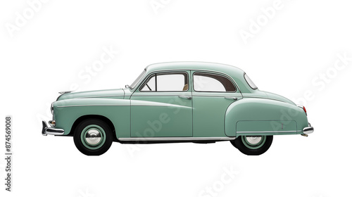Side View of a Mint Green 1950s Sedan isolated on white transparent background