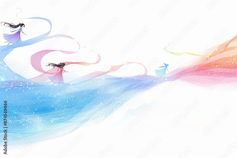 Obraz premium Delicate watercolor illustration of a flowing pink and blue abstract landscape