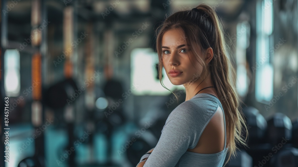 Fototapeta premium Fitness enthusiast in a gym, copy space