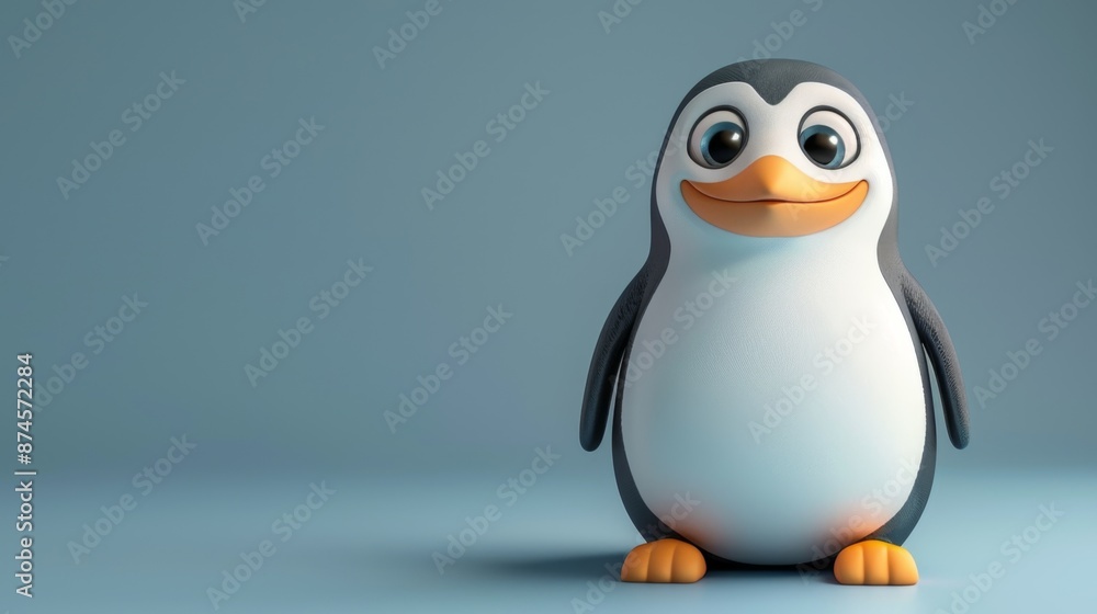 Fototapeta premium cute penguin illustration, adorable cartoon penguin striking a playful pose on a minimalist backdrop, perfect for a greeting card illustration