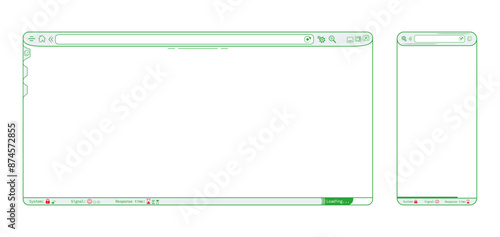 Green internet browser phone app webpage, blank website template vector design. Editable lines web browser with icons illustration. Homepage mockup background illustration. 