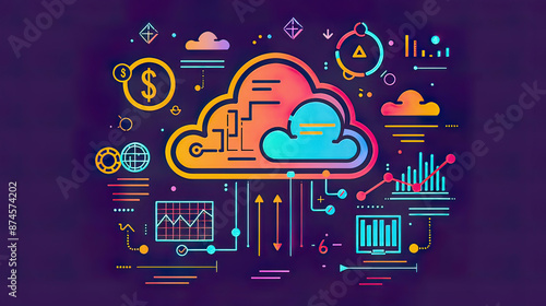 Cloud Financial Management FinOps conceptual illustration digital cloud with financial symbols modern tech design efficient resource management 
