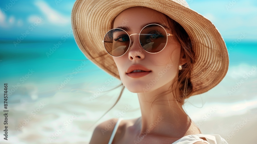 Stylish woman on the beach. Beach. Ultra realistic. Photorealistic Stylish woman on the beach. Beach. Ultra realistic. Photorealistic