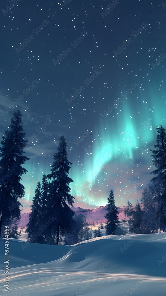 Mesmerizing Aurora Borealis Dancing Over Snowy Winter Landscape Mesmerizing Aurora Borealis Dancing Over Snowy Winter Landscape