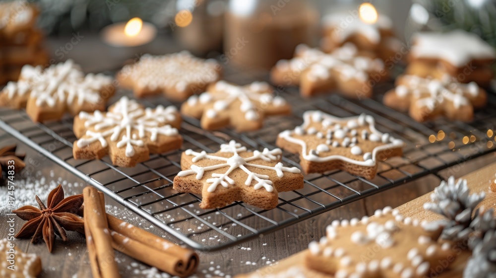 holiday baking, gingerbread cookies cooling, spices on the counter, creating a festive aroma in the kitchen, embodying the essence of christmas holiday baking, gingerbread cookies cooling, spices on the counter, creating a festive aroma in the kitchen, embodying the essence of christmas