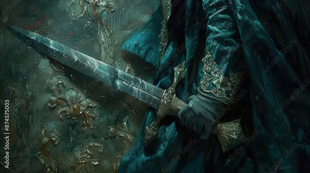 Fototapeta premium man in a blue robe holding a large knife