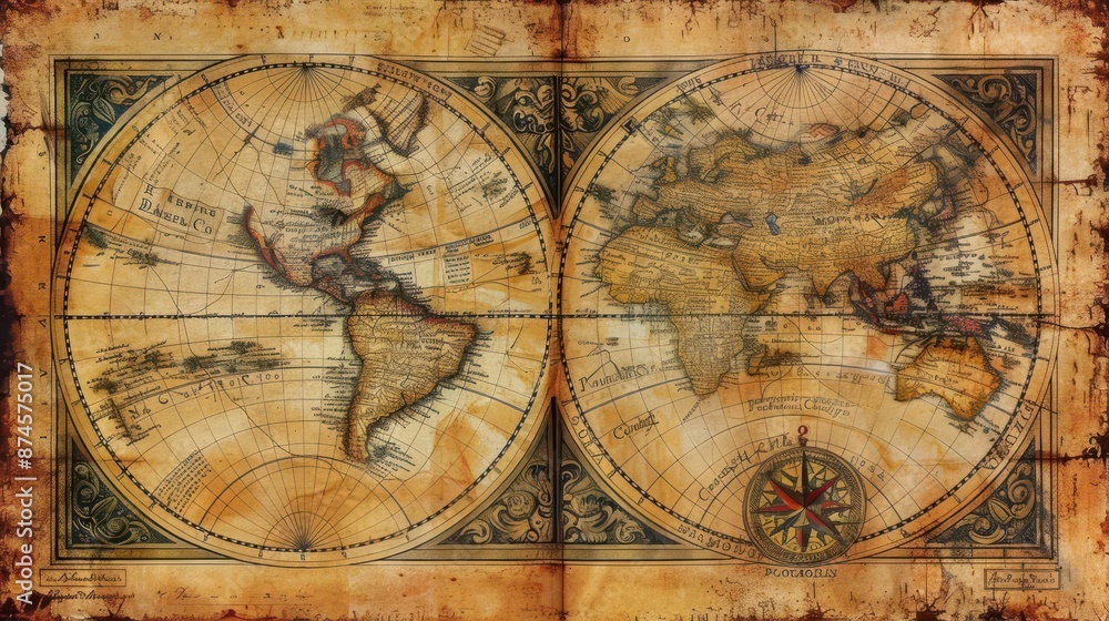 Obraz premium map of the world on a parchment colored background