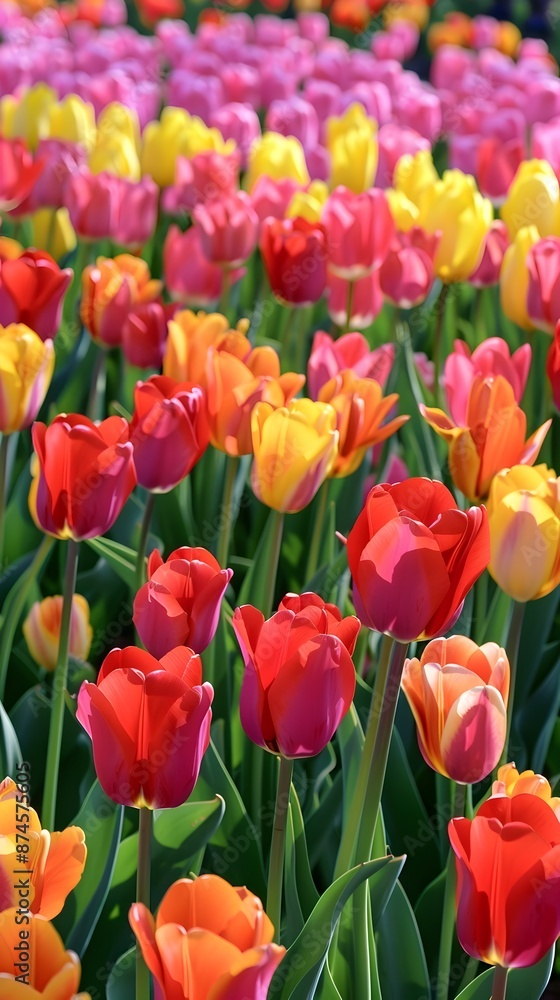 Vibrant and Colorful Tulips Field in Full Bloom during Spring Season Vibrant and Colorful Tulips Field in Full Bloom during Spring Season