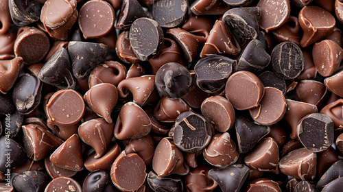 Assortment of milk and dark chocolate chips close-up