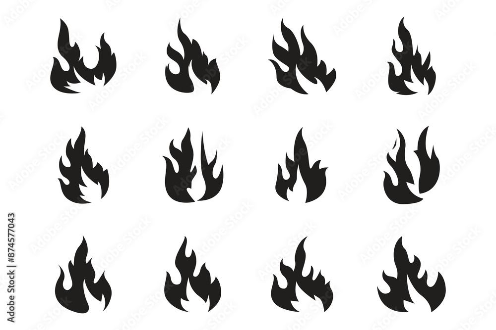 Flat design fire logo set flame element collection simple silhouette illustration fire icon symbol template Flat design fire logo set flame element collection simple silhouette illustration fire icon symbol template