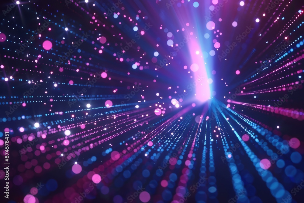 Fototapeta premium Dots and lines penetrate upward through particle trajectory network technology and speed sense background stock illustration 