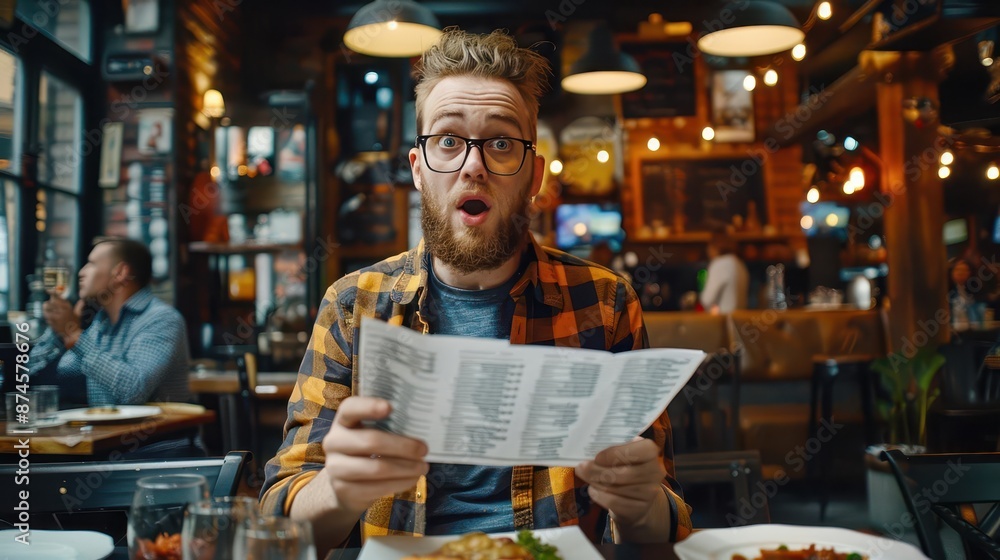 man with glasses reading a menu in a restaurant man with glasses reading a menu in a restaurant