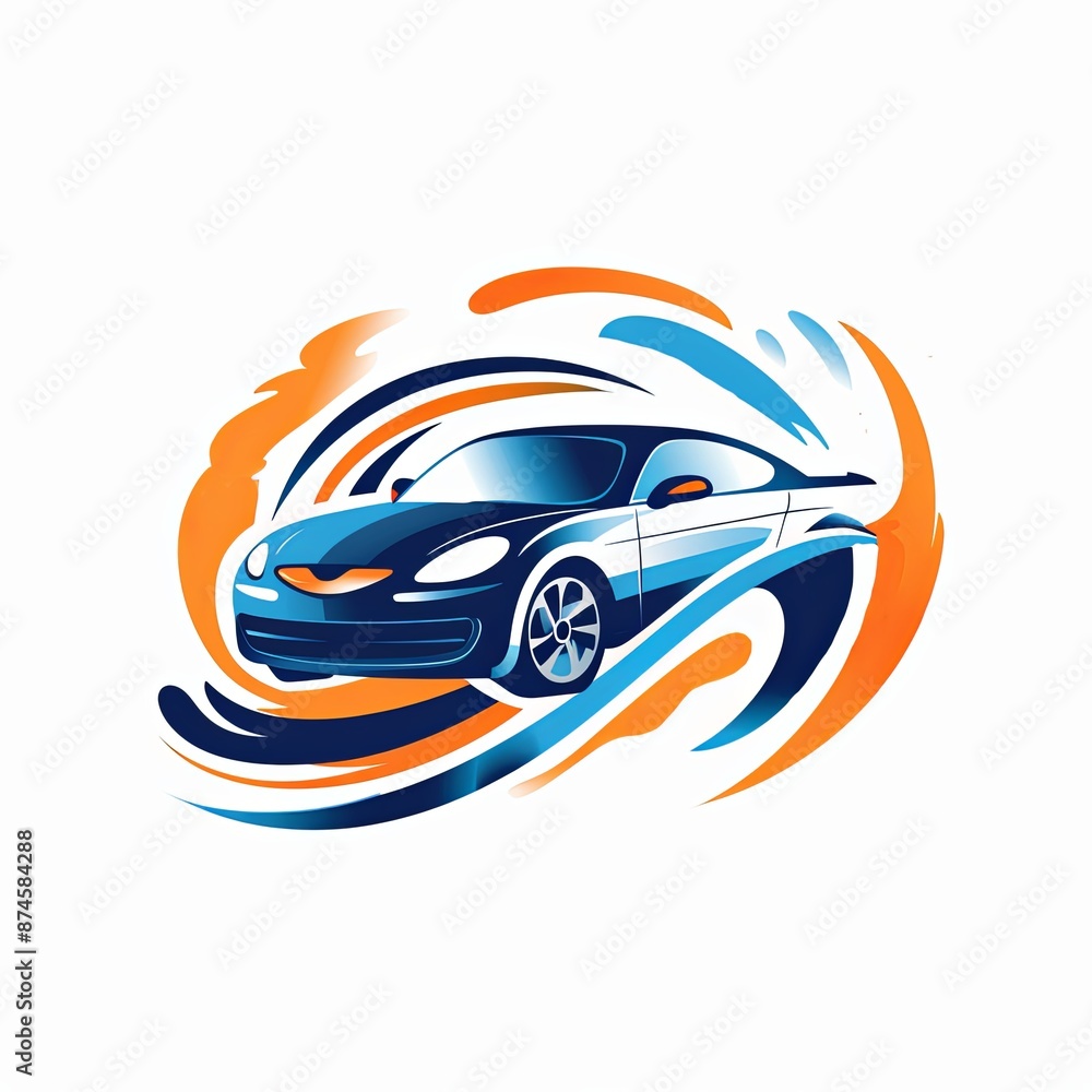 Fototapeta premium A car is shown in a splash of blue, orange and white