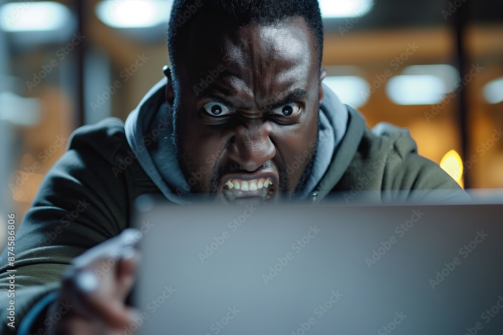 African American man furiously throwing a laptop African American man furiously throwing a laptop