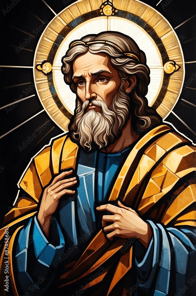 Fototapeta premium saint andrew stylized portrait drawing of colored tile background