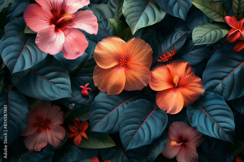 custom made wallpaper toronto digitalVintage Exotic night garden with beautiful exotic flowers dark leaves exotic insects birds background,