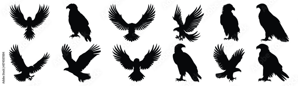 Eagle silhouettes set, pack of vector silhouette design, isolated background Eagle silhouettes set, pack of vector silhouette design, isolated background