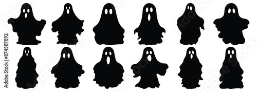 Ghost silhouettes set, pack of vector silhouette design, isolated background
