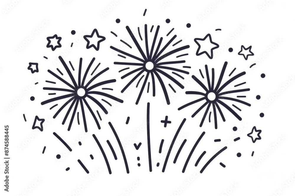 Obraz premium Fireworks line icon, outline vector sign, linear pictogram isolated on white. logo illustration. New year, christmas and celebration carnival. Happy new year stock illustration 