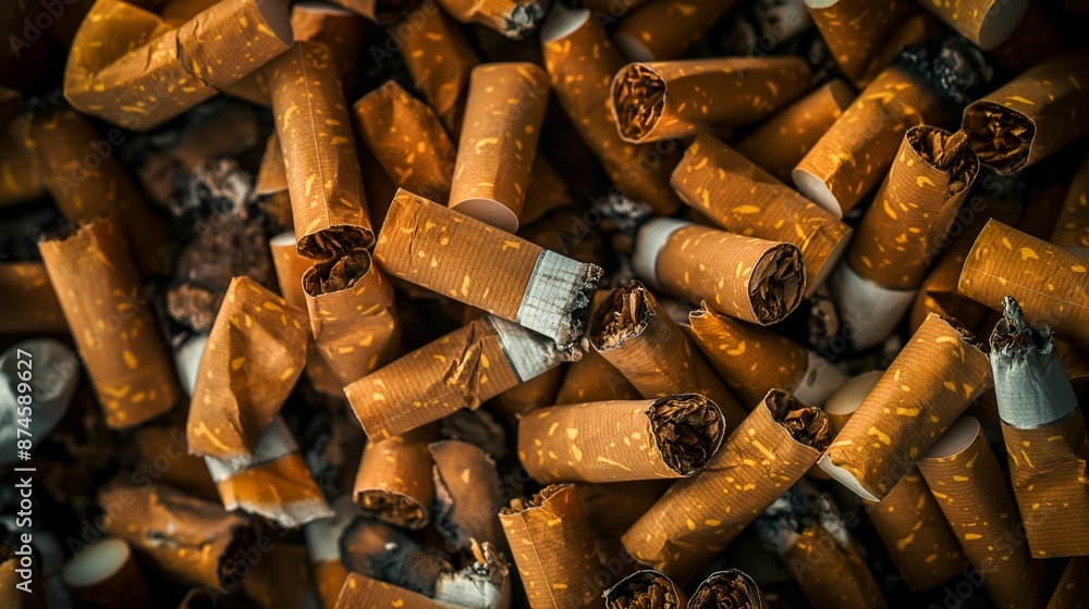 Image of a pile of discarded cigarette butts. Image of a pile of discarded cigarette butts.