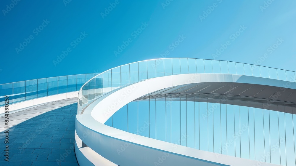 Fototapeta premium Modern bridge with sleek design elements and curved lines, set against a clear blue sky, emphasizing contemporary architecture