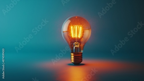 3D illustration of a glowing light bulb set against a bright blue background, symbolizing innovation and creativity