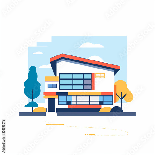 Abstract simple flat drawing of stylish modern house.