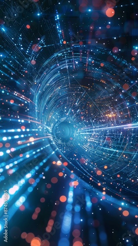 Flying Through Emerging Digital Structures - Blue, Loopable - Data Network, Virtual Reality, Quantum Computing 