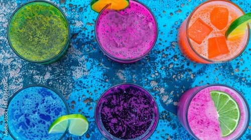 A vibrant array of colorful mocktails and smoothies celebrating the growing trend of nonalcoholic beverages and healthy living