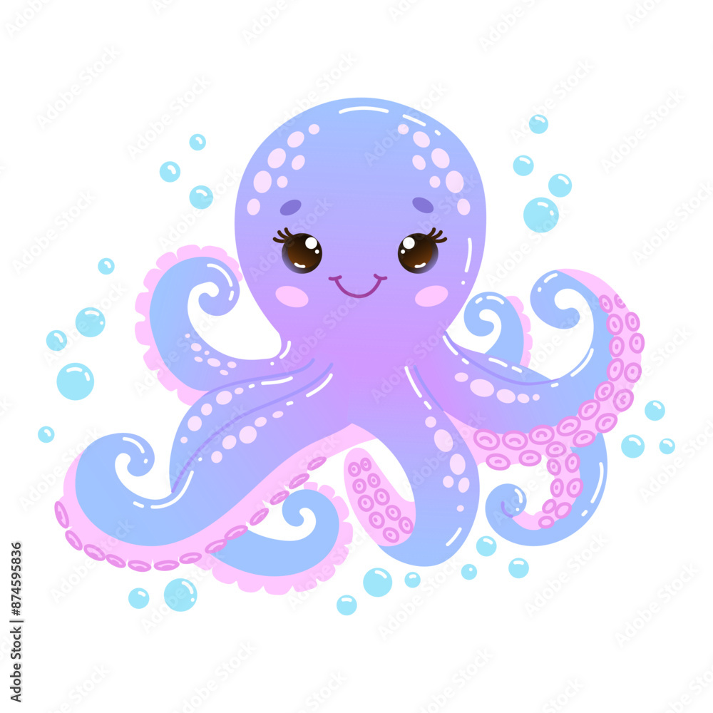 Cute cartoon octopus with bubbles. Vector Illustration for children's books, nursery decor and other creative projects Cute cartoon octopus with bubbles. Vector Illustration for children's books, nursery decor and other creative projects