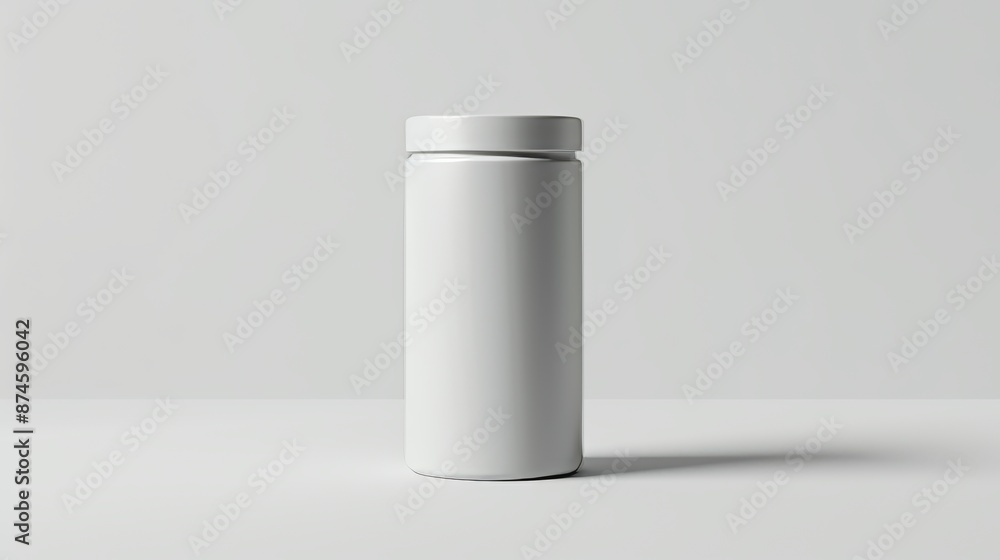 3D rendering of a white cylindrical container with a minimalist design, set against a clean white background, suitable for product mockups 3D rendering of a white cylindrical container with a minimalist design, set against a clean white background, suitable for product mockups